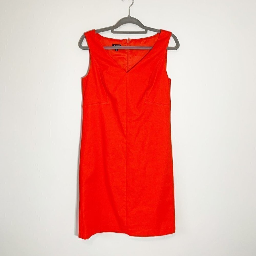 Talbots Womens Reddish-Orange Sleeveless V-Neck Cotton Blend Shift Dress Size 10